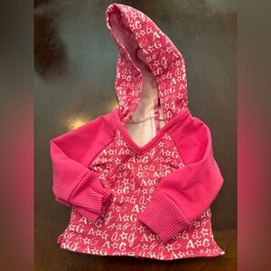 American Girl v neck pink hoodie with AG logo